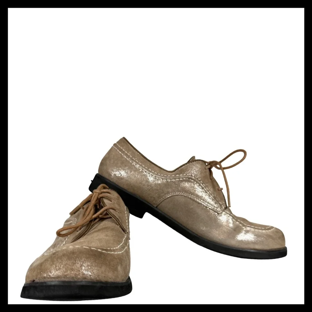 Vintage Hush Puppies Womens Moc Toe Oxford Shoes Size‎ 8 Taupe Beige Suede Sheen